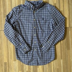 Boys Ralph Lauren Navy and White Plaid Button Down Shirt, Long Sleeves, Large
